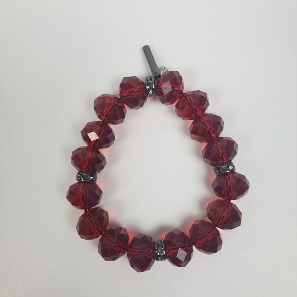 Kenneth Cole Red Chunky Glass Bead Clear Rondelle Gunmetal Necklace Bracelet Set - Picture 7 of 15